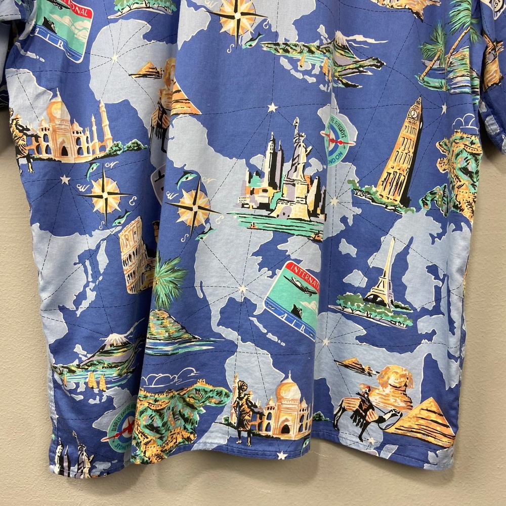 Reyn Spooner Hawaiian Shirt Size‎ XL RWA Airlines World Map Travel Retro Beach - Picture 10 of 11